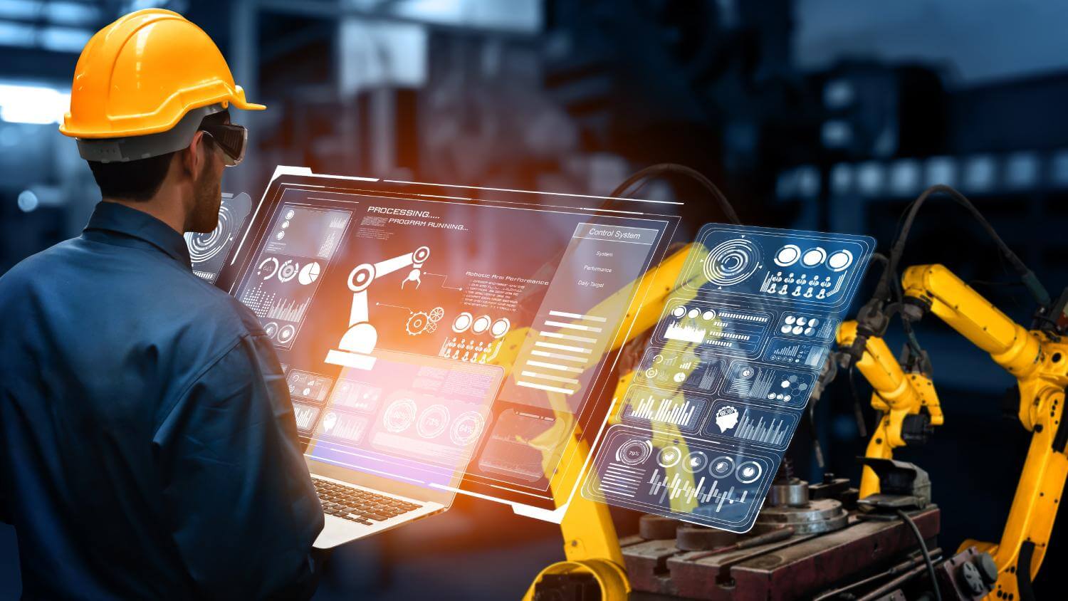 Homem trabalhando com equipamentos de automações industriais